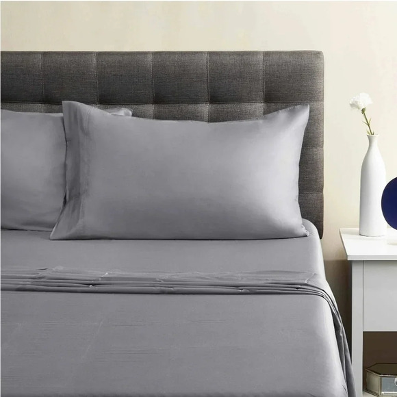 Better Home Gardens 300 Thread Ct. Silver Gray Cotton Sateen Bed Sheet Set Full - Picture 1 of 10